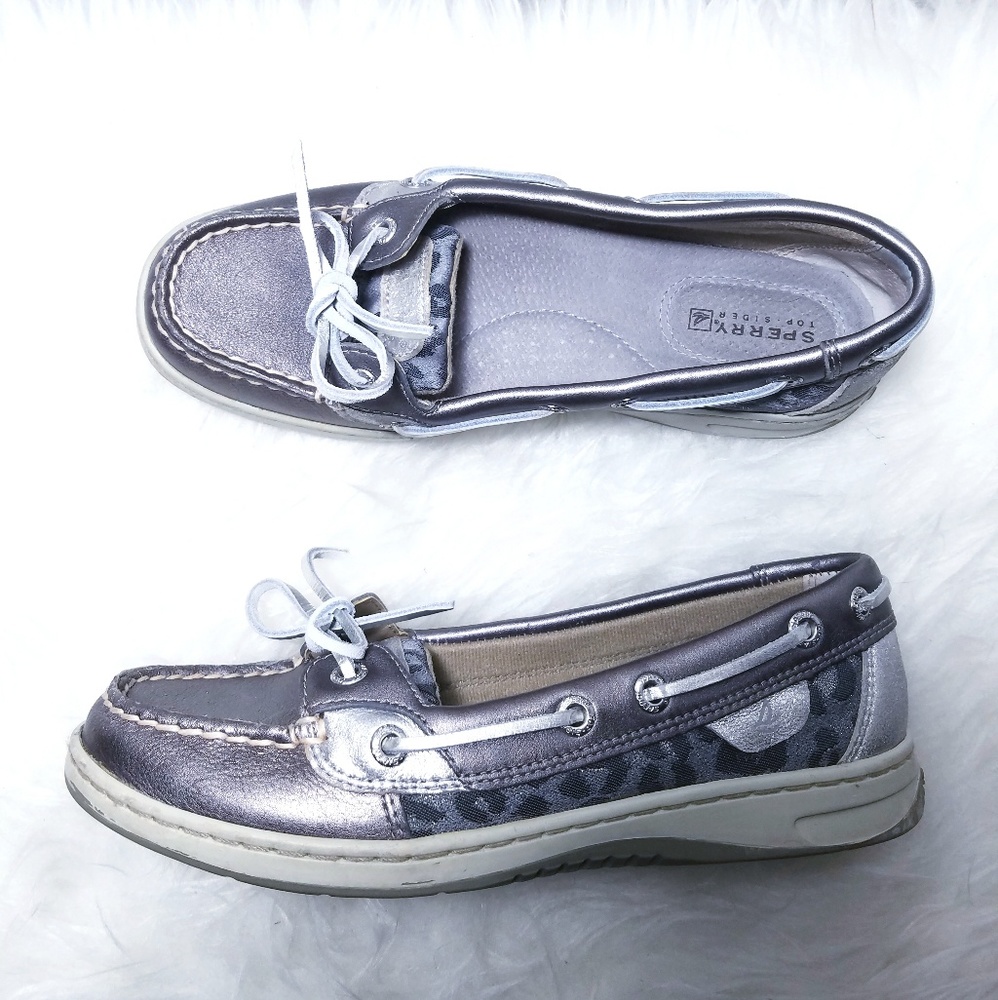 Sperry Boat Shoes Metallic Silver Leopard